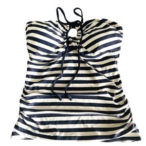 Michael Kors Tankini Bandeau Swim Top Striped Blue White Size M